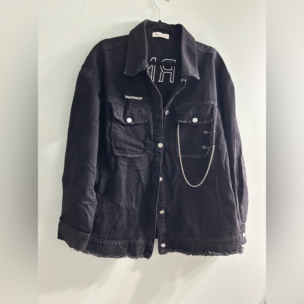 Macy mccoy black embellished jean jacket grunge gothic streetwear designer